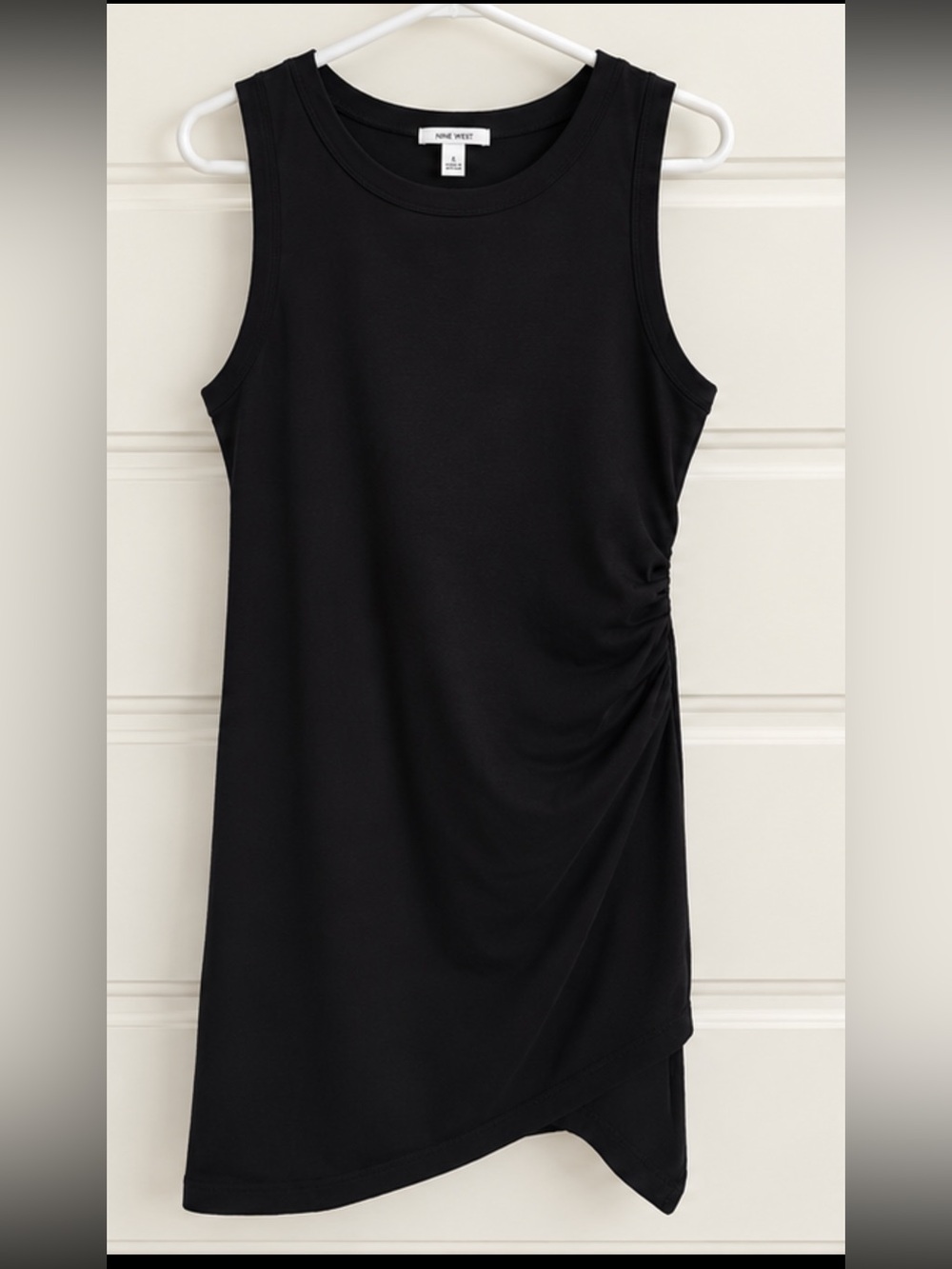 Nine West Black Sleeveless Side-Ruched Asymmetric Mini Dress